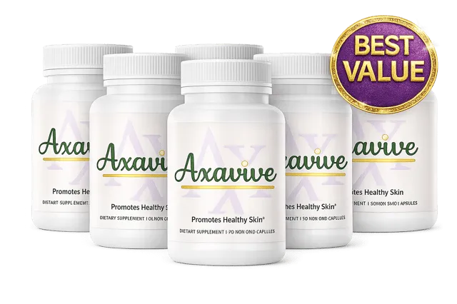 Six bottles of Axavive skin renewal supplement — best value pack